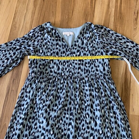 Loft Light Blue Small Snow Leopard Print V-Neck Swing Dress - Picture 10 of 15